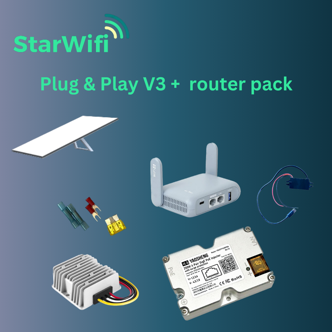 StarWifi Plug & Play V3 Pack - 12V / 24V Power Supply for Starlink gen 3 + wifi router