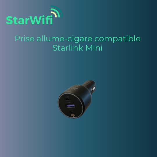 Alimentation 12V/24V compatible antenne Starlink Mini-  Prise allume-cigare USB-A et USB-C